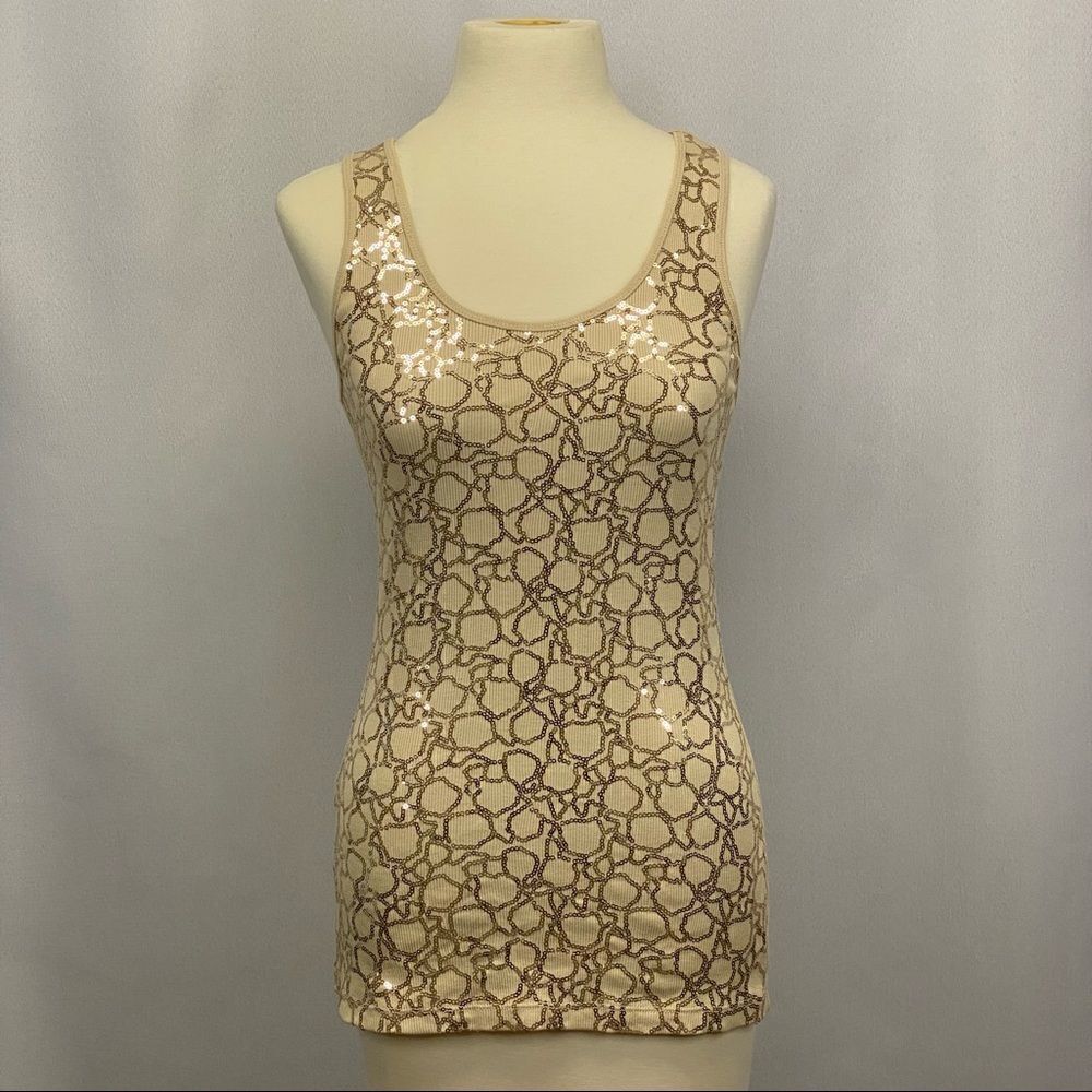 Express Tan Sequin Fitted Ribbed Tank Top Size Small